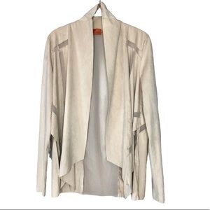 Patrizia Luca Beige Faux Suede Leather Mesh Blazer Lightweight Cardigan Jacket